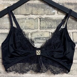 Victoria’s secret bralette lace gold logo embellishment lingerie black